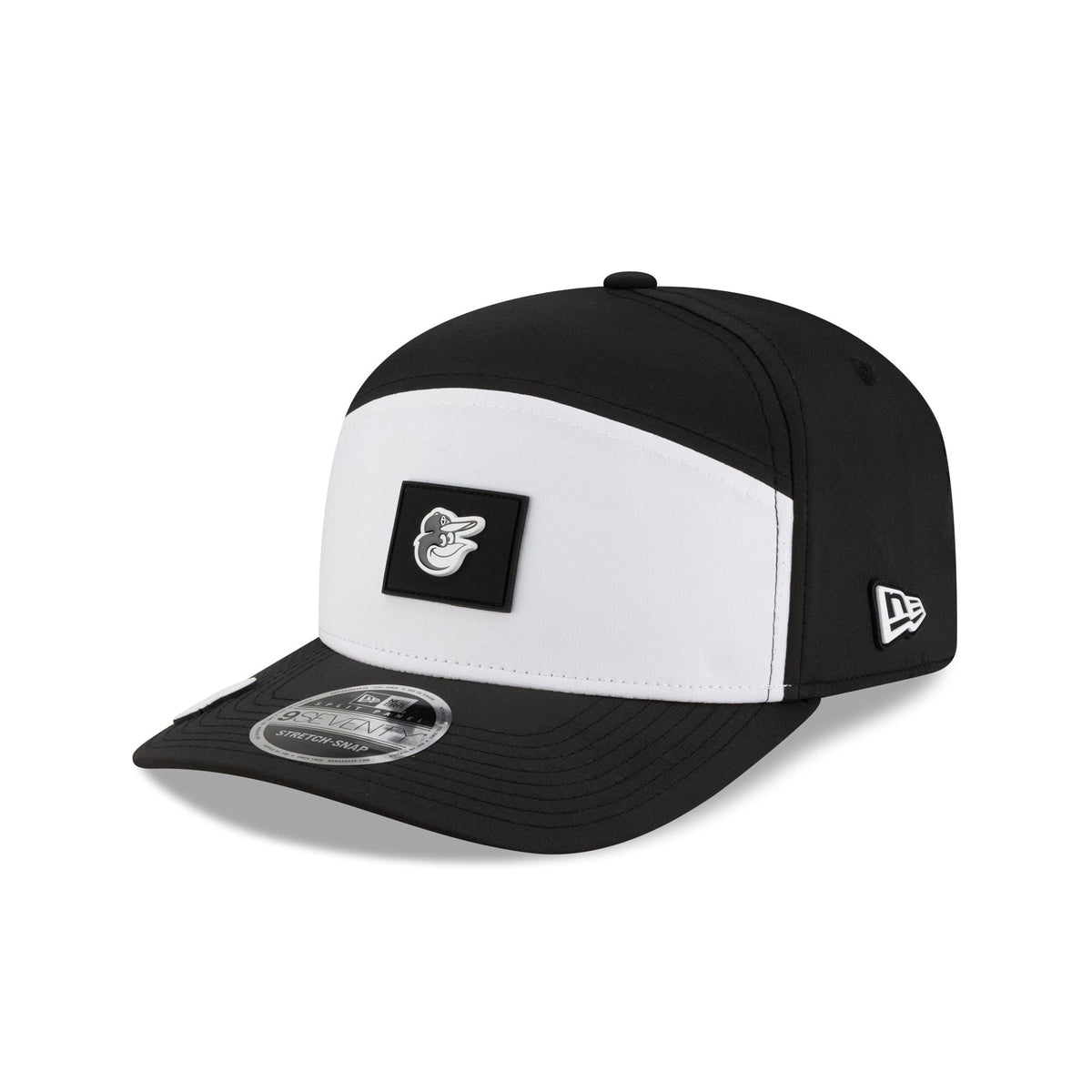 Baltimore Orioles 2026 Clubhouse Black & White Split Panel 9SEVENTY Stretch-Snap Hat