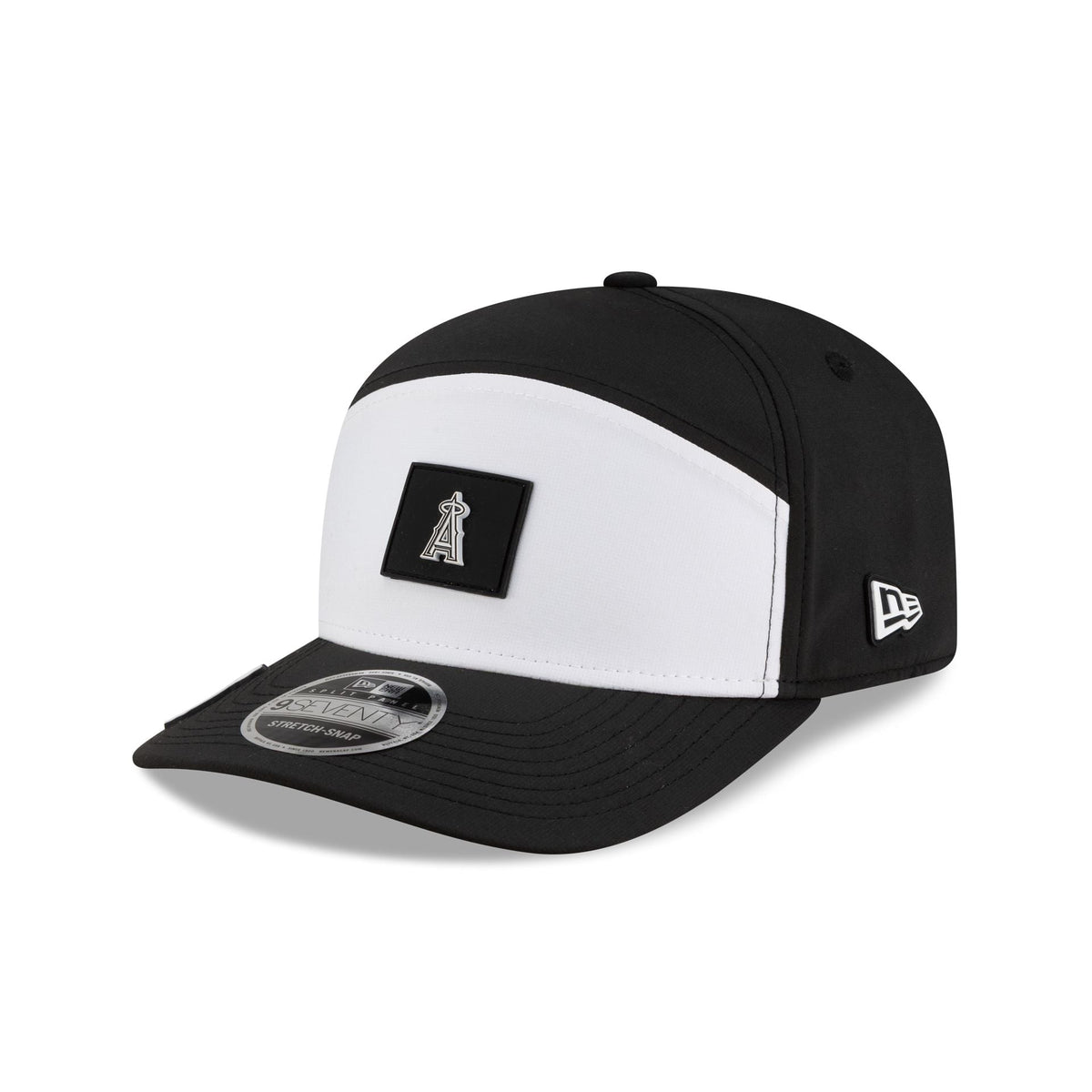 Los Angeles Angels 2026 Clubhouse Black & White Split Panel 9SEVENTY Stretch-Snap Hat