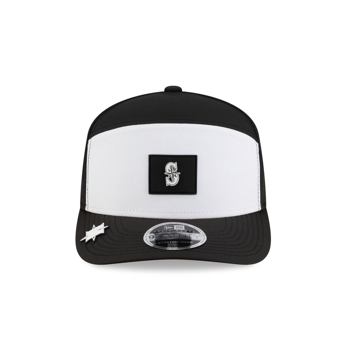 Seattle Mariners 2026 Clubhouse Black & White Split Panel 9SEVENTY Stretch-Snap Hat
