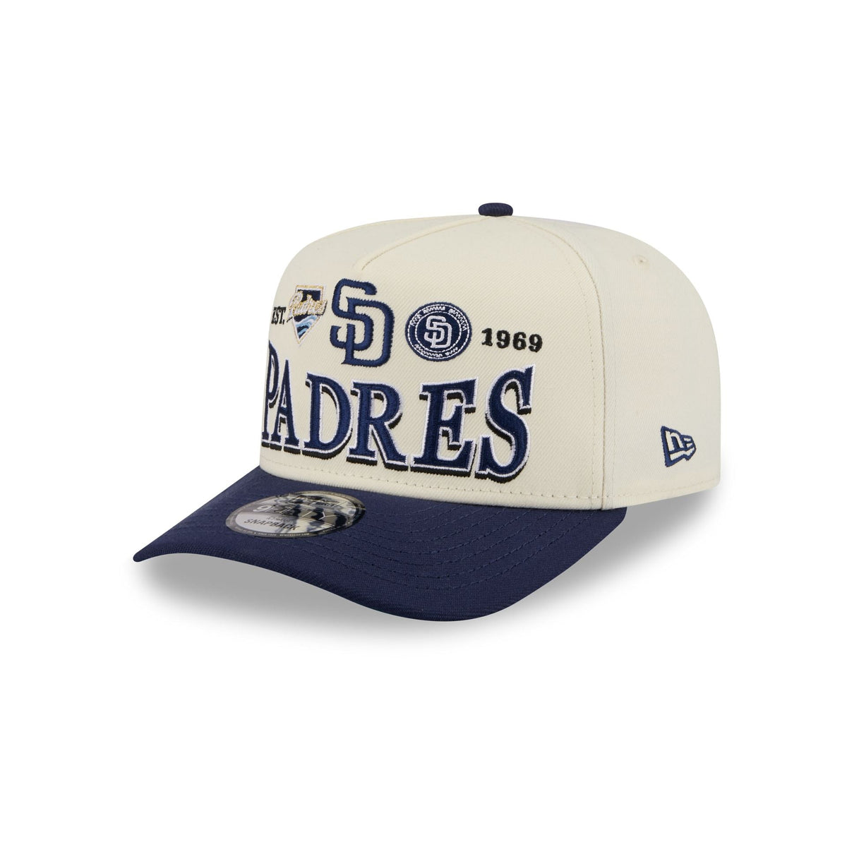 San Diego Padres Three Hit Chrome White 9FIFTY A-Frame Snapback Hat