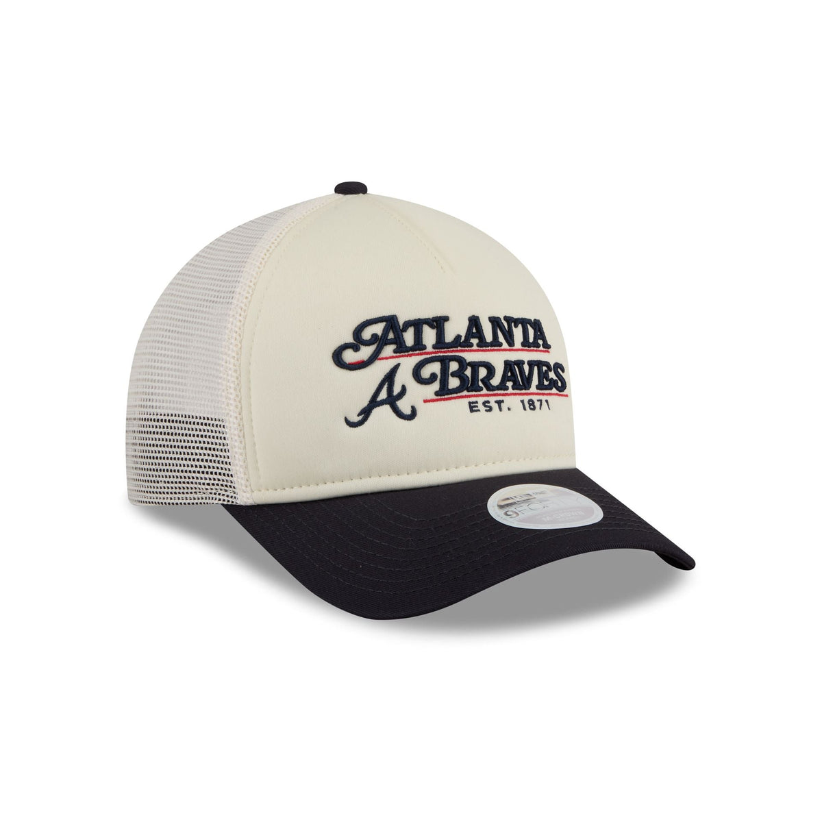 Atlanta Braves Retro Chrome Women's White 9FORTY M-Crown A-Frame Trucker Hat