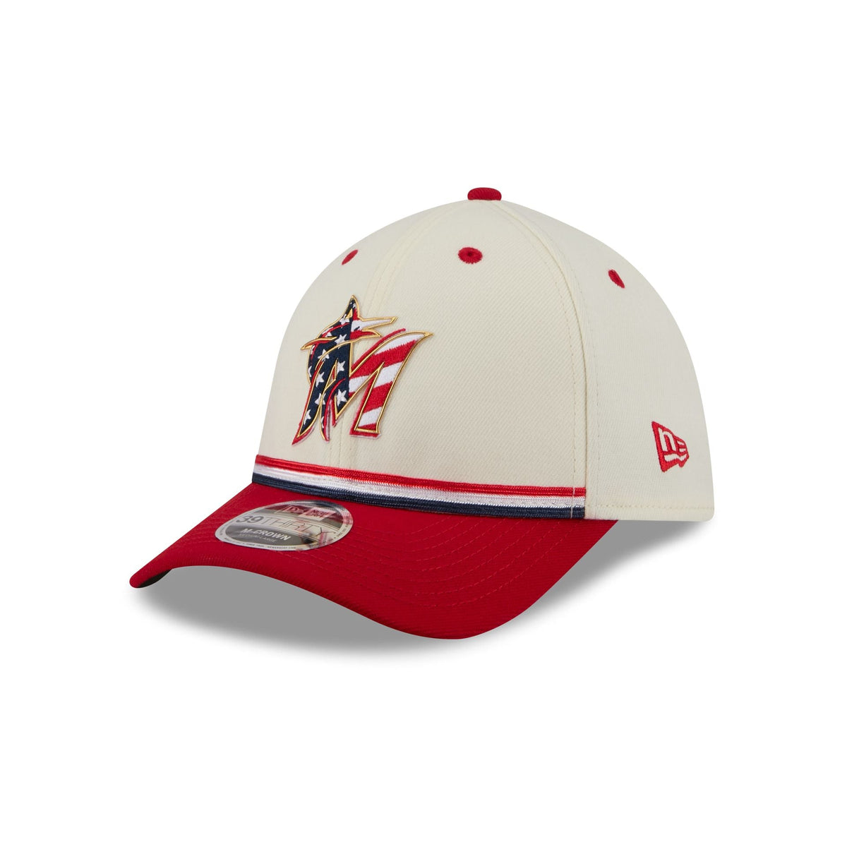 Miami Marlins Independence Day 2026 39THIRTY M-Crown Stretch Fit Hat