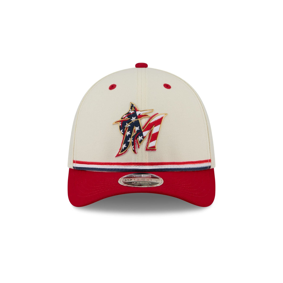 Miami Marlins Independence Day 2026 39THIRTY M-Crown Stretch Fit Hat