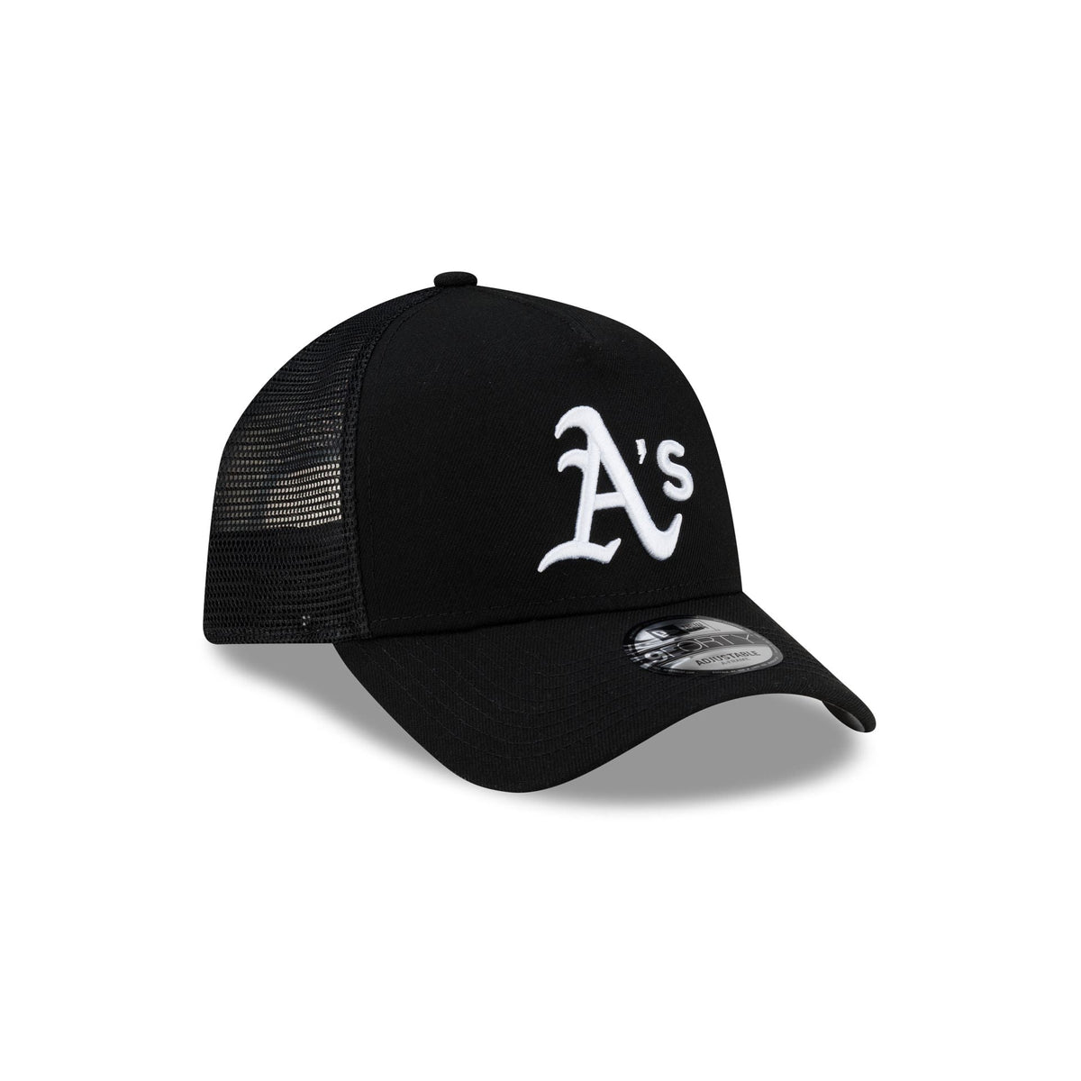 Athletics Side Script Black 9FORTY A-Frame Trucker Hat